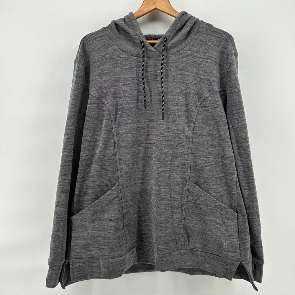Spyder Active Hoodie Womens XL‎ Gray Fleece Thumbhole Pullover Cozy Cabincore